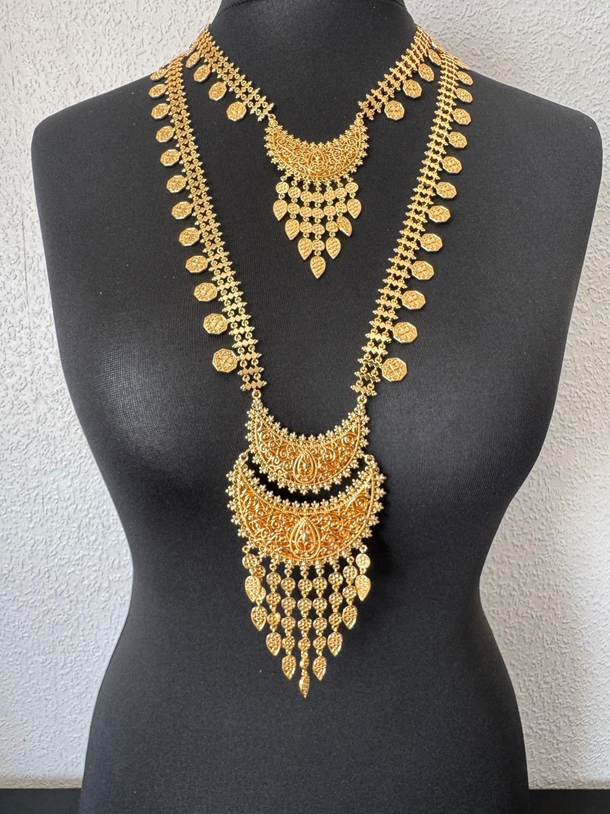 Layered double chain coin necklace