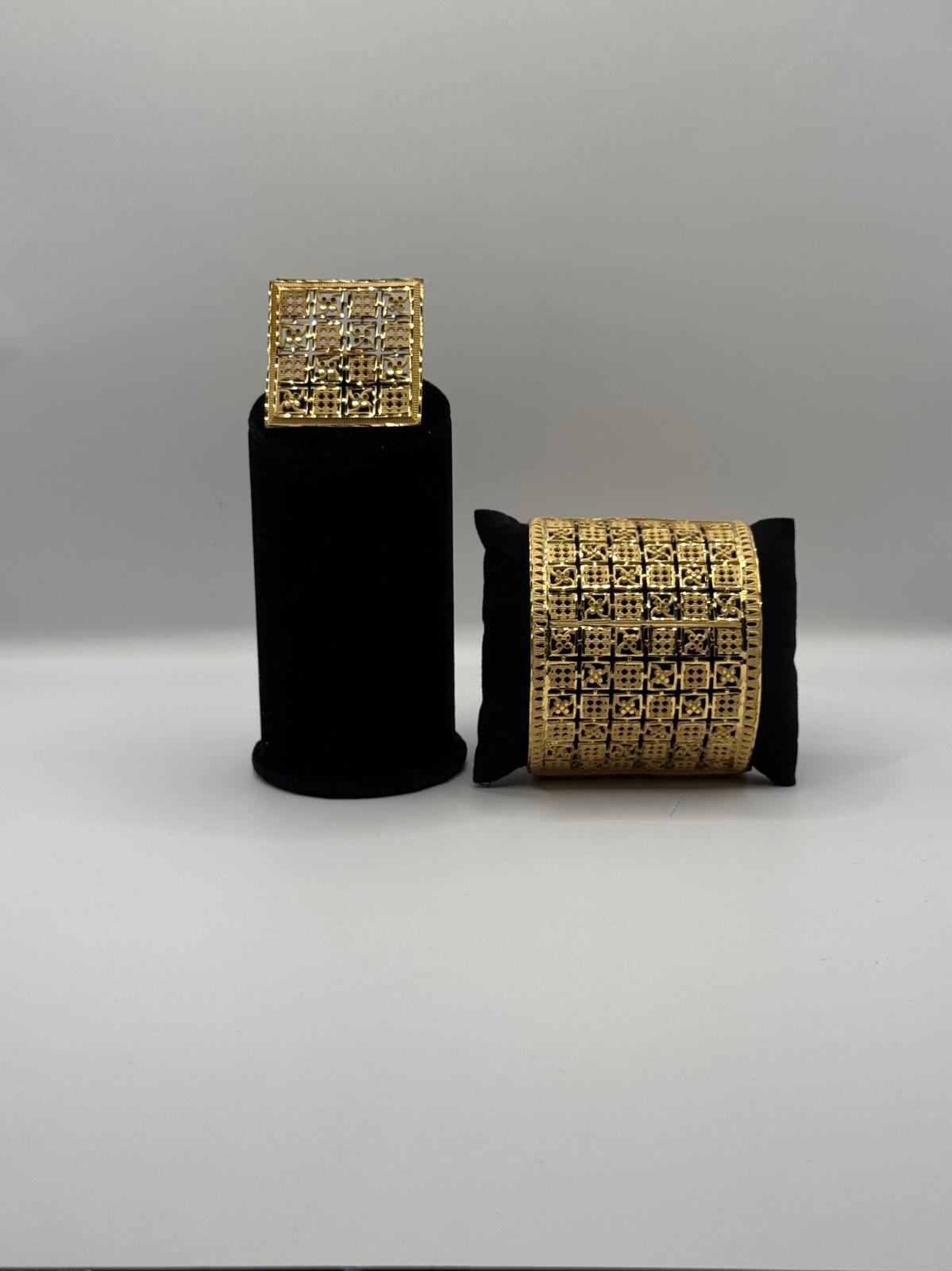 Traditional Grandeur Gold-Plated Bangle Set with Ring