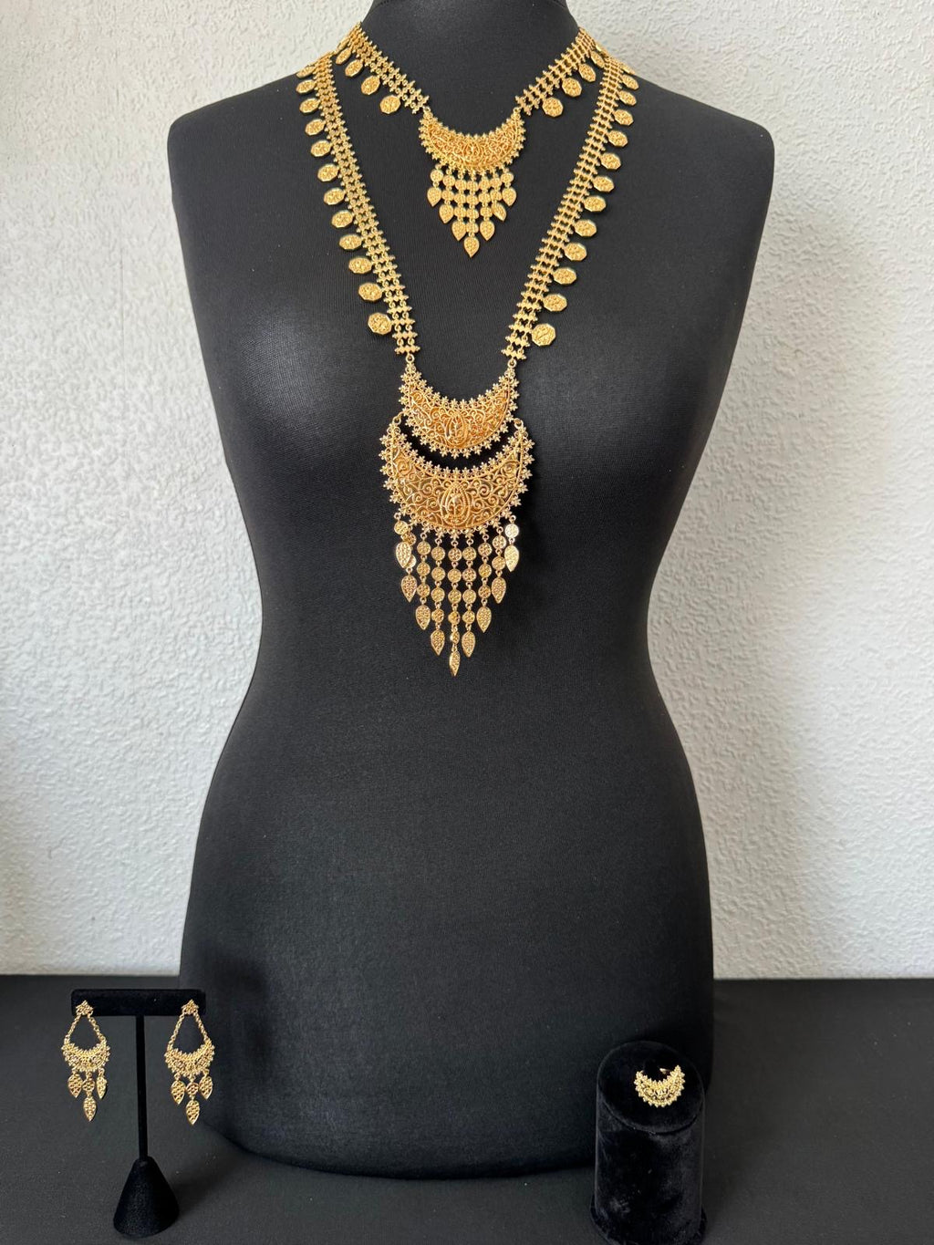 Layered double chain coin necklace