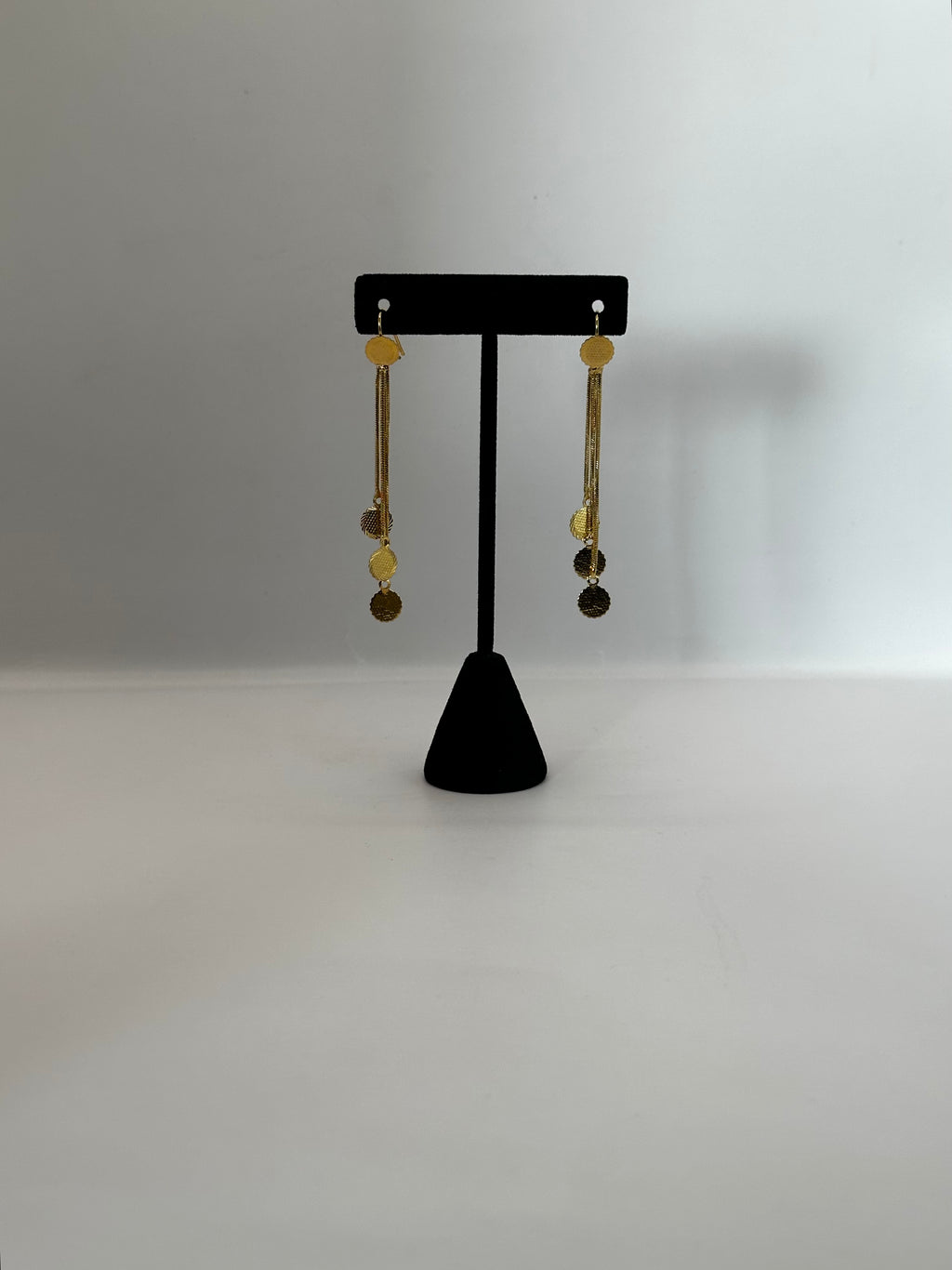 Golden Triple Cascade circle Earrings
Trinity Ball Chain Drop Earrings