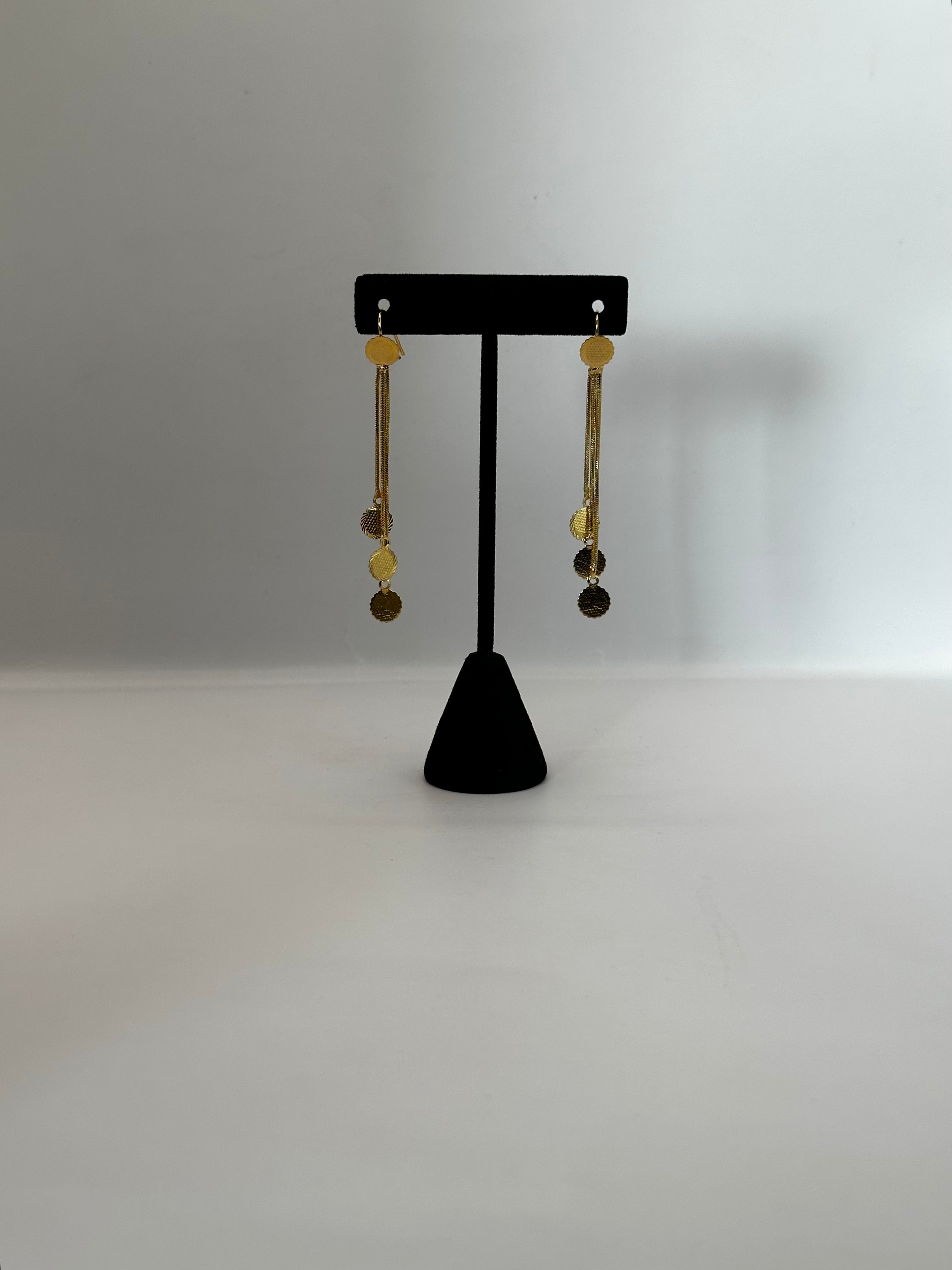 Golden Triple Cascade circle Earrings
Trinity Ball Chain Drop Earrings