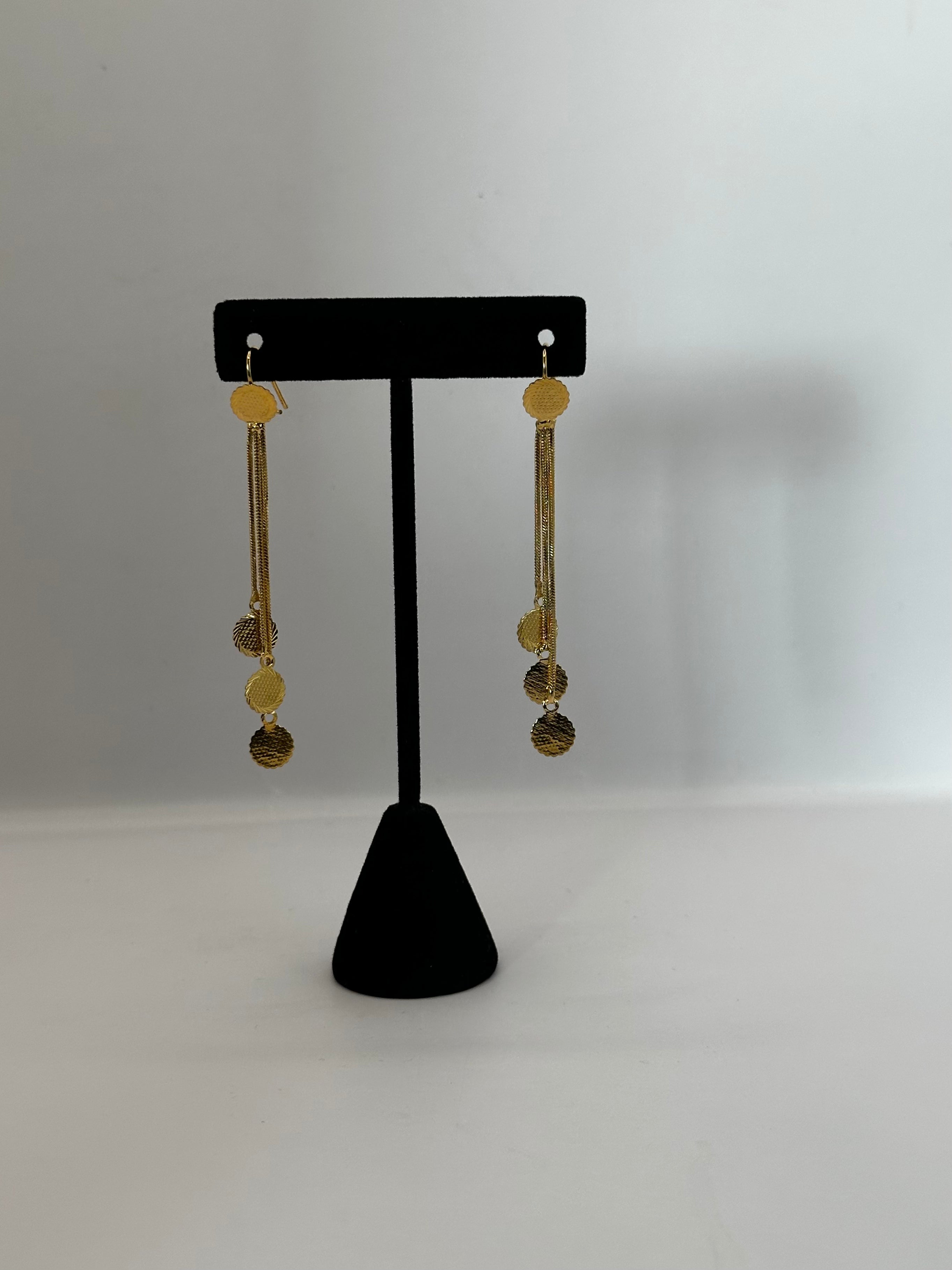 Golden Triple Cascade circle Earrings
Trinity Ball Chain Drop Earrings