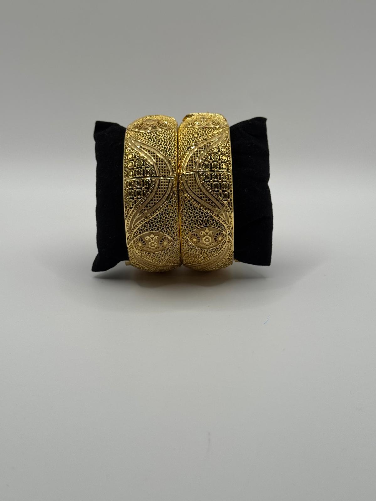 Vintage Style Gold-Plated Screw Bangle Pair