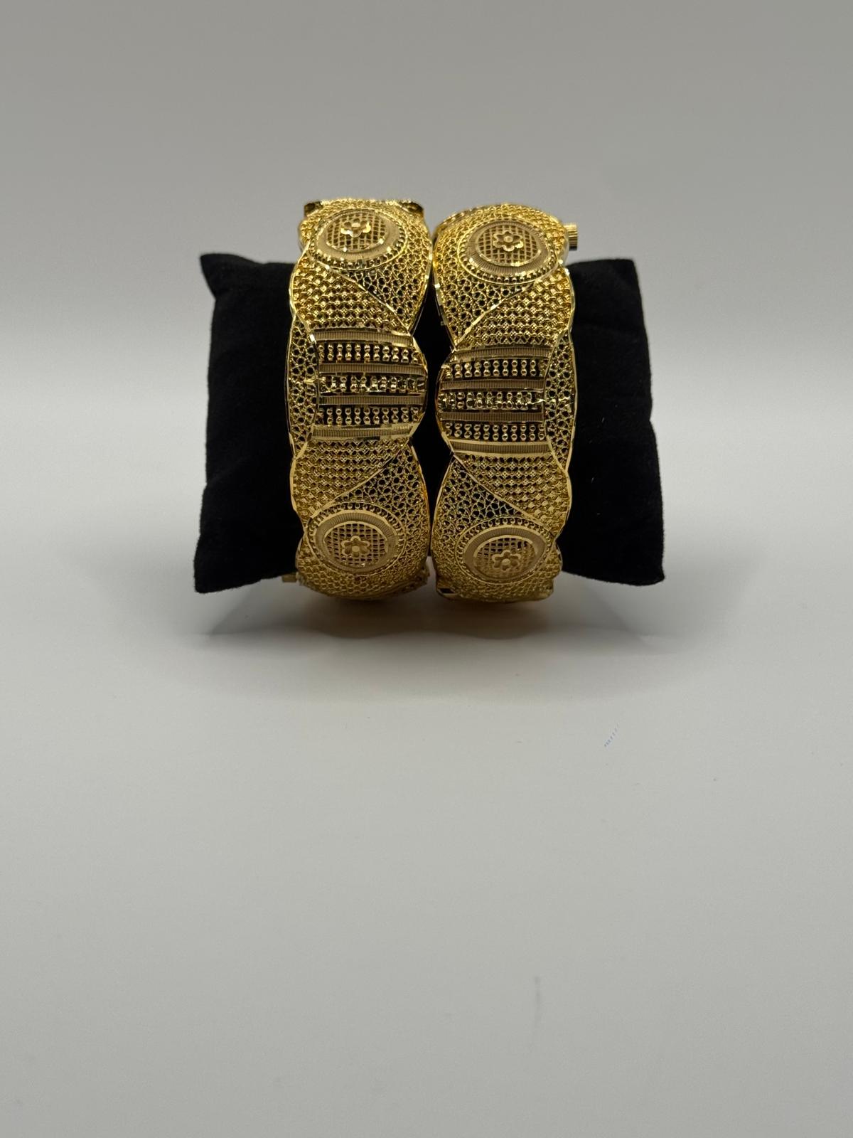 Royal Filigree Gold-Plated Screw Bangle Set (2 Pieces