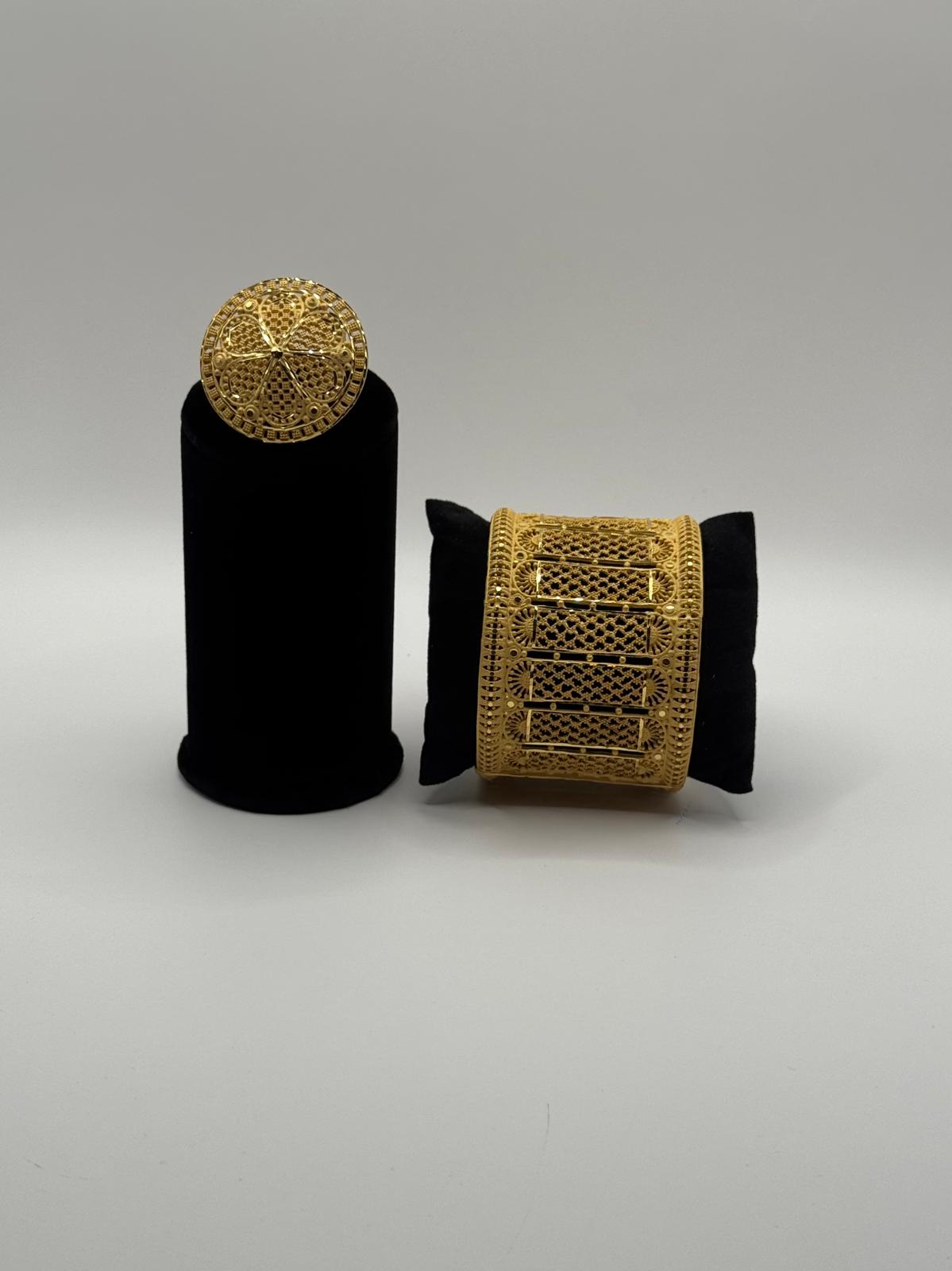 Traditional Grandeur Gold-Plated Bangle Set with Ring