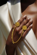Golden Lotus Hand Chain Ring