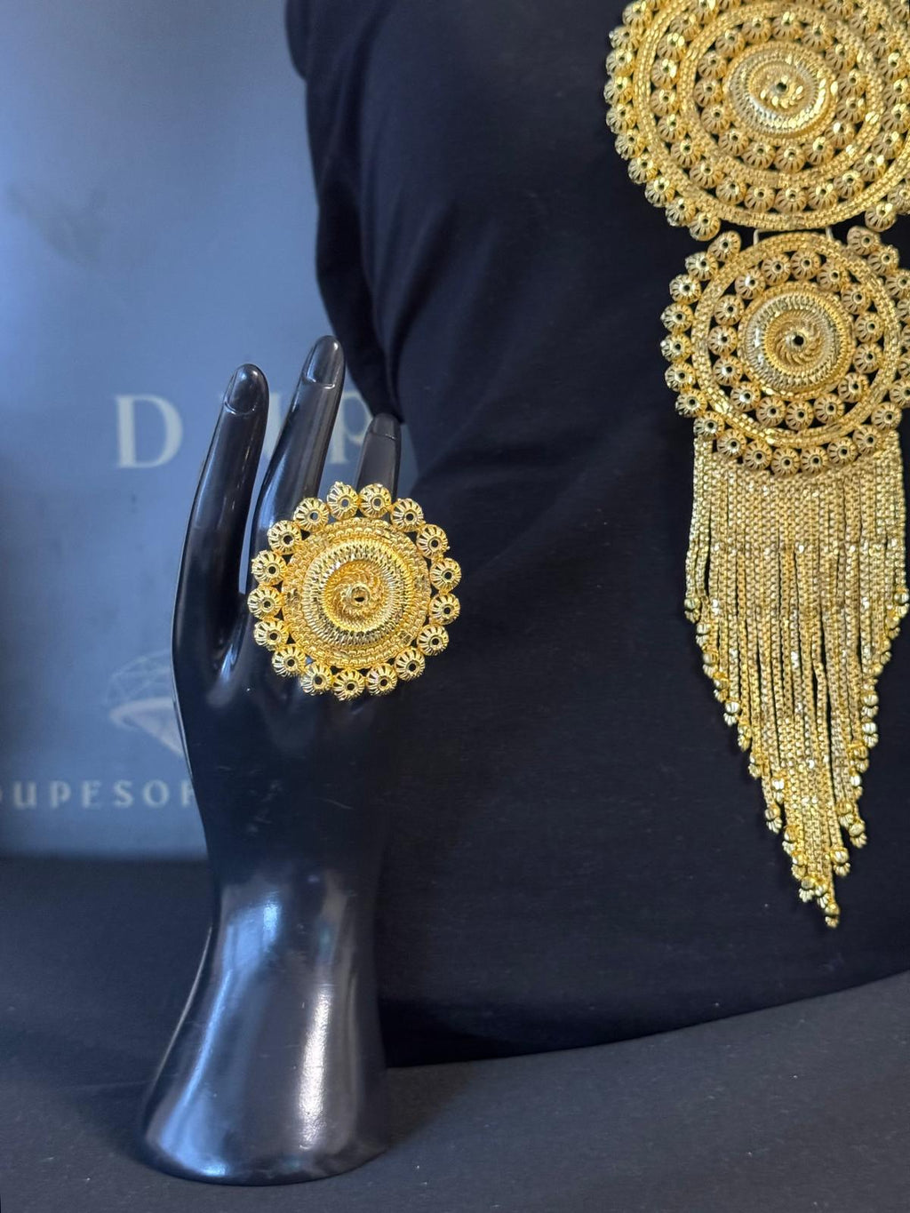 Royal Cascade large Statement Gold Necklace Set